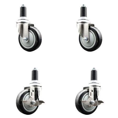 Service Caster 4 Inch 316SS Black Poly Swivel 1-1/4 Inch Expanding Stem Caster Brake SCC, 2PK SS316EX20S414-PPUB-BLK-2-TLB-2-114